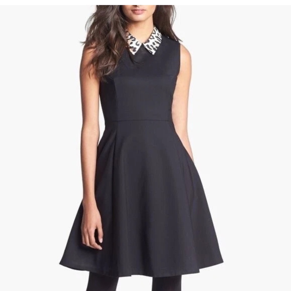 Kate Spade Rissa Leopard Collar Skater Dress‎ Cocktail Party size 6 fit n flare